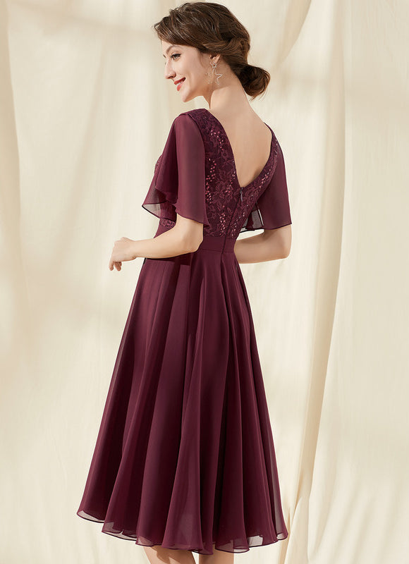 Robe Cocktail Rouge Velours Éclat - gallery 5