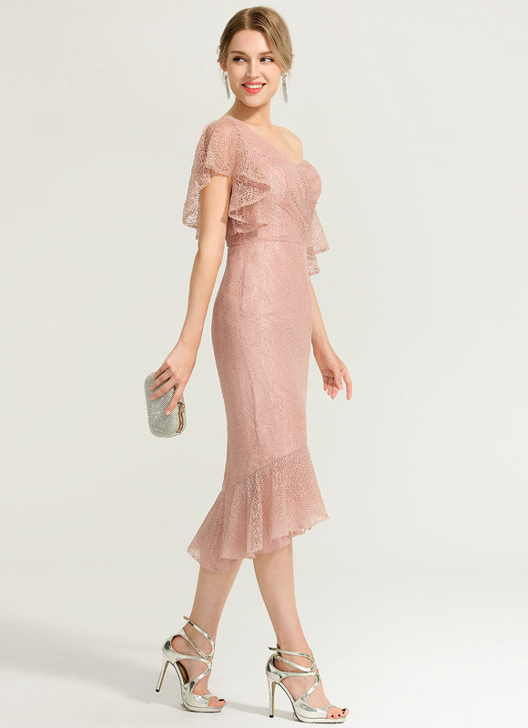 Robe Cocktail Rose Dentelle Élégante - gallery 3