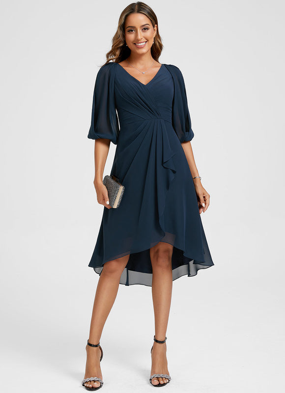 Robe Cocktail Fluide Marine Asymétrique - gallery 1