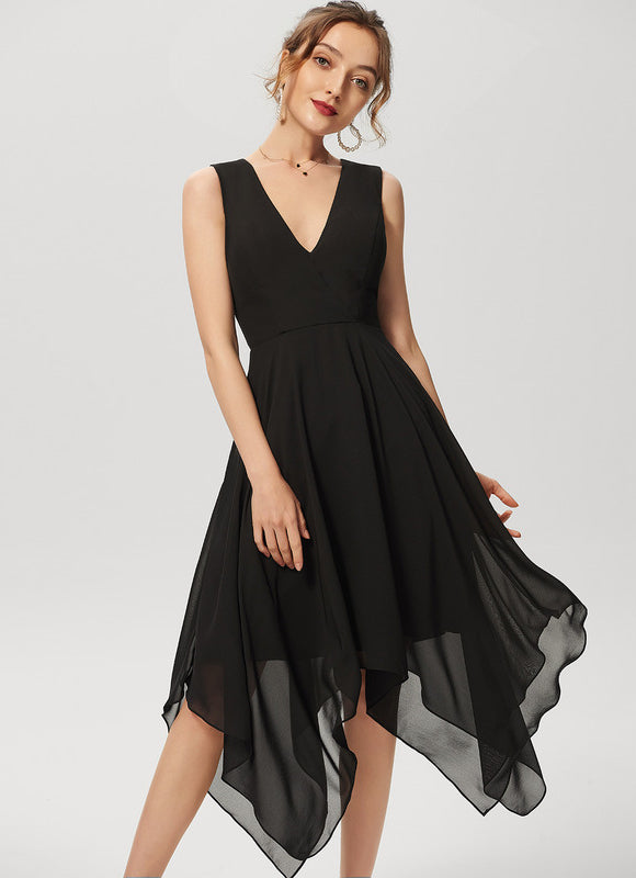 Robe Cocktail Fluide Marine Asymétrique