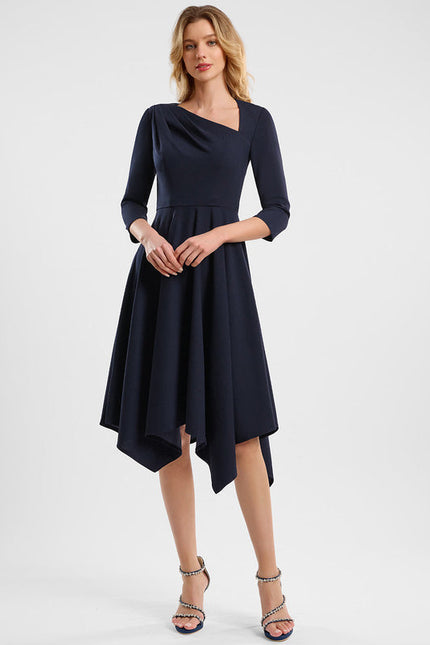 Robe Cocktail Crêpe Asymétrique Navy - gallery 1