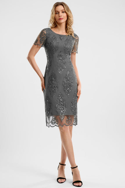 Robe Cocktail Grise Éclatante - gallery 1