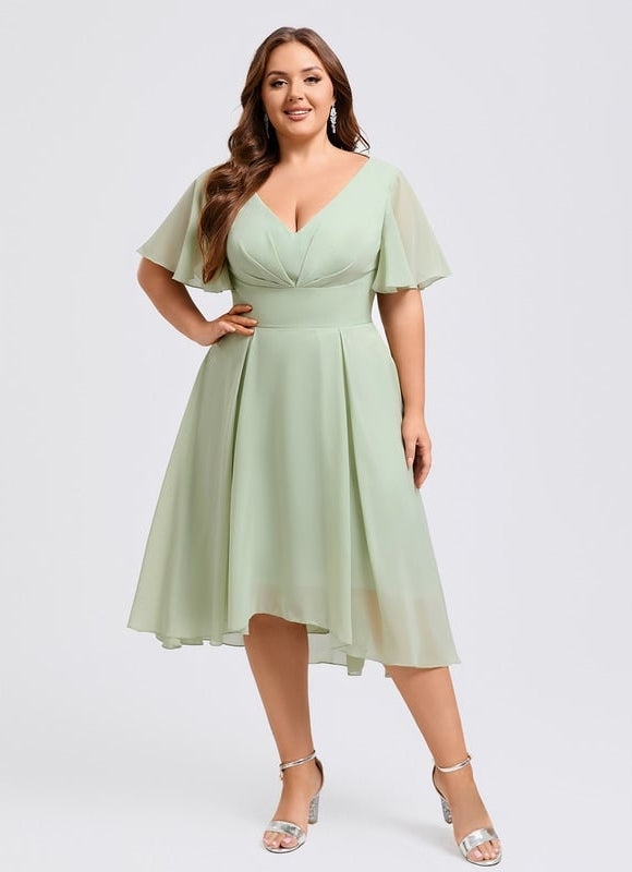 Robe Cocktail Fluide Vert Pâle - gallery 6