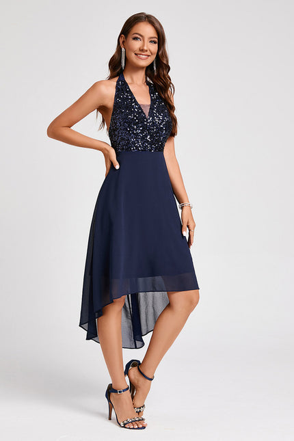 Robe Cocktail Pailletée Asymétrique