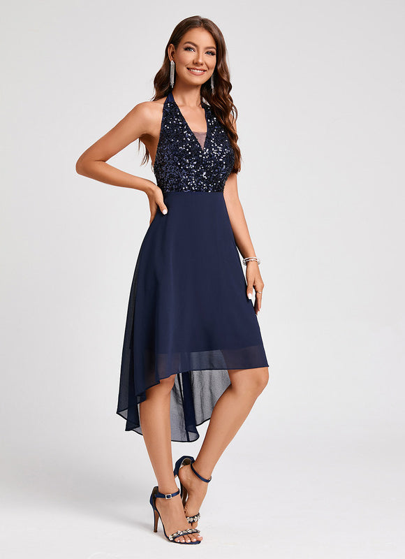 Robe Cocktail Pailletée Asymétrique