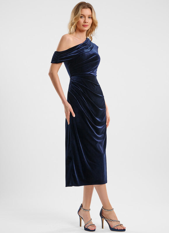 Robe Cocktail Velours Drapée