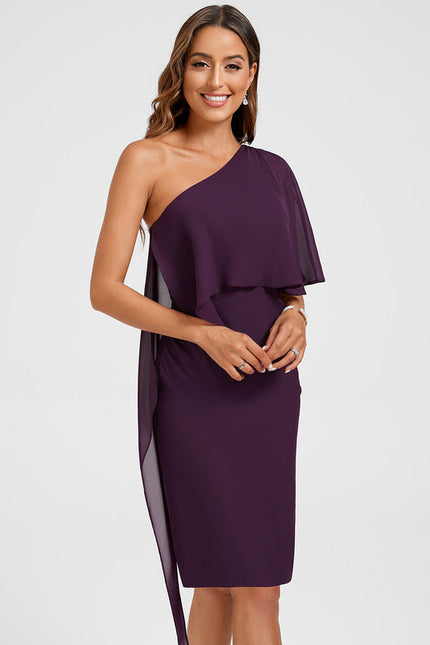 Robe Cocktail Drapée Prune - gallery 3