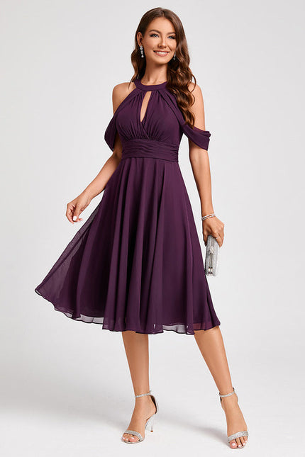 Robe Cocktail Aérienne Prune - gallery 2
