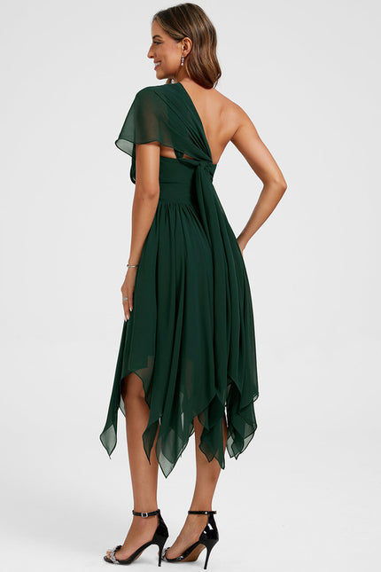 Robe Cocktail Mousseline Vert Émeraude - gallery 4