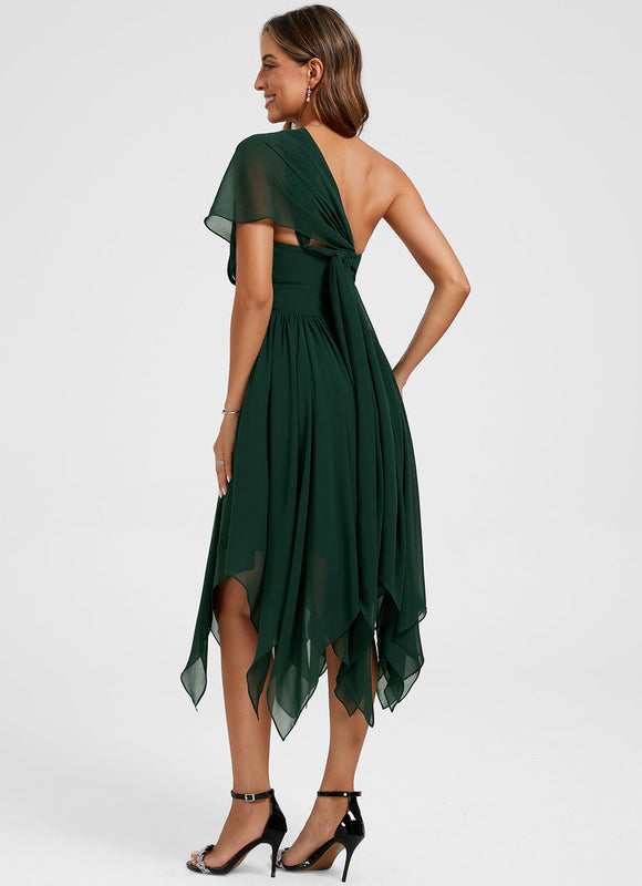 Robe Cocktail Mousseline Vert Émeraude - gallery 4