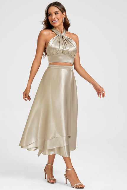 Robe Cocktail Satin Beige - gallery 2