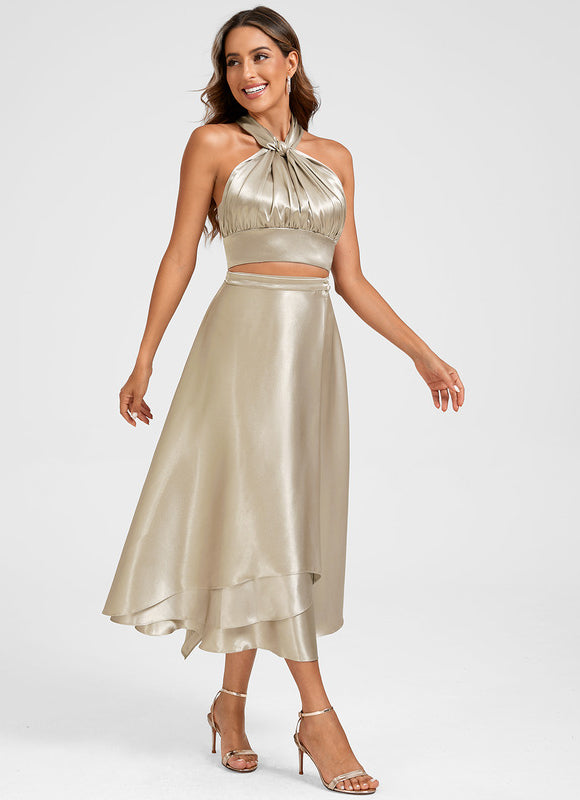 Robe Cocktail Satin Beige - gallery 2