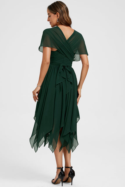 Robe Cocktail Mousseline Vert Émeraude - gallery 7