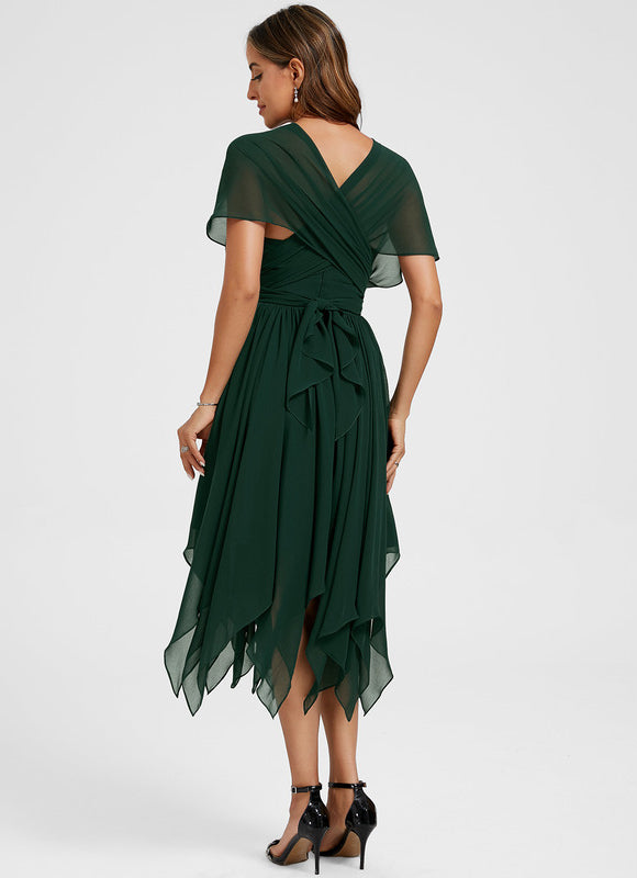 Robe Cocktail Mousseline Vert Émeraude - gallery 7