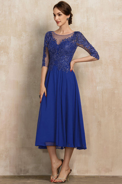 Robe Cocktail Bleu Dentelle - gallery 3