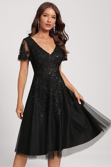 Robe Cocktail Noir Tulle Chic