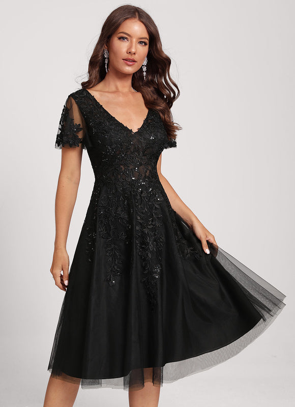 Robe Cocktail Noir Tulle Chic