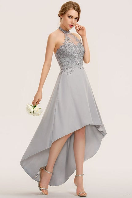 Robe Cocktail Gris Élégant Flottant - gallery 4