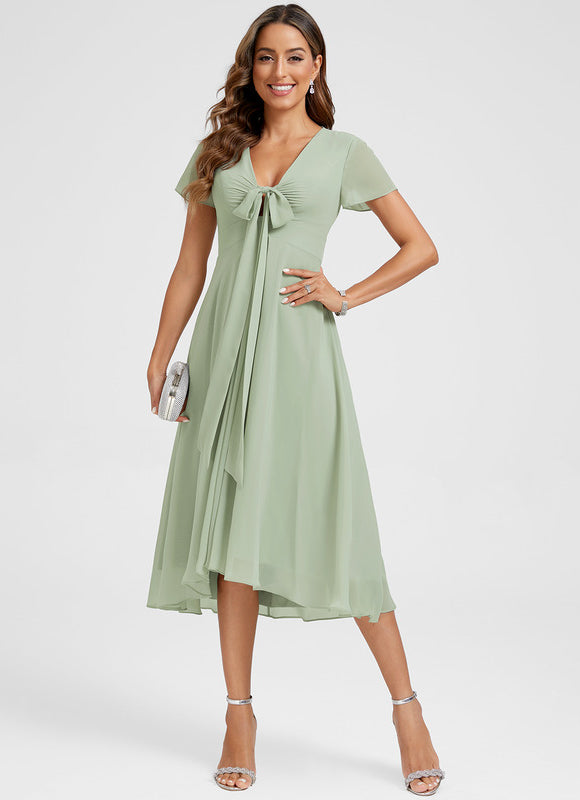 Robe Cocktail Fluide Vert Pâle - gallery 3