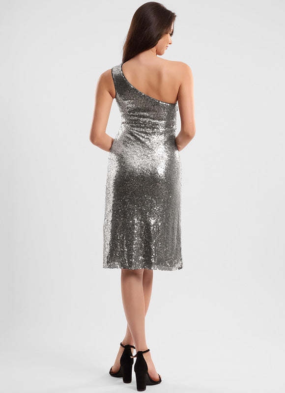 Robe Cocktail Scintillante Asymétrique - gallery 4