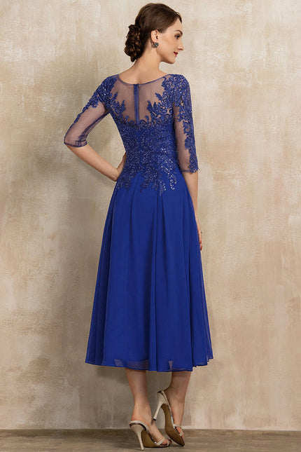 Robe Cocktail Bleu Dentelle - gallery 4