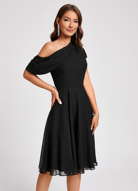 Robe Cocktail Asymétrique Marine Volants