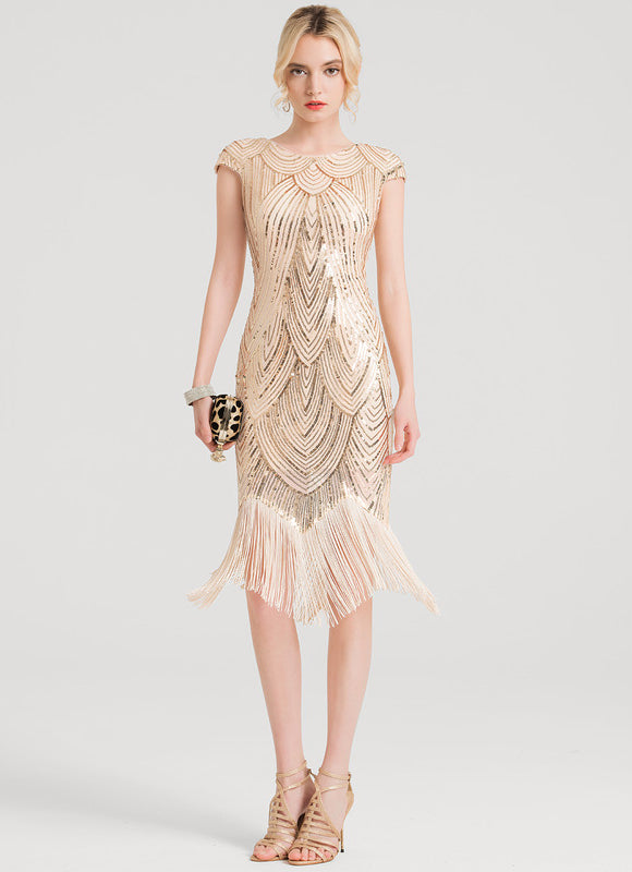 Robe Cocktail Paillette Dorée Chic