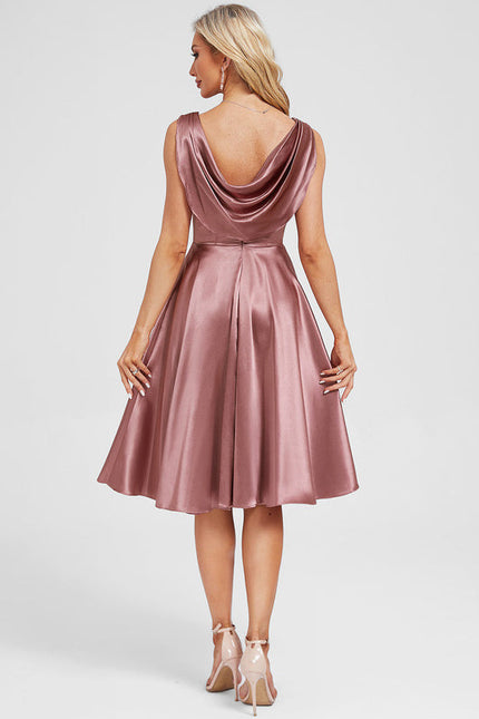 Robe Cocktail Satinée Rosée - gallery 6