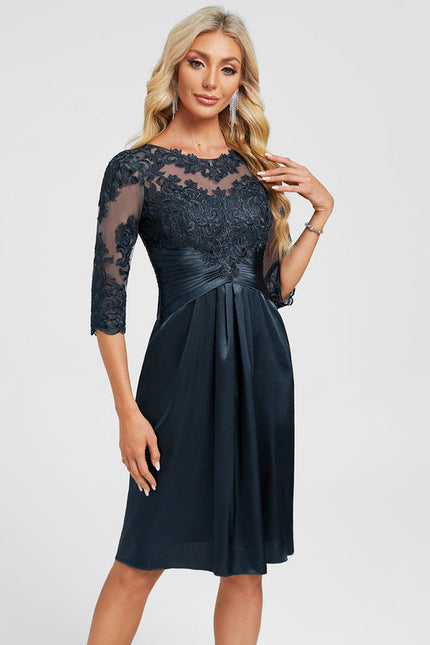 Robe Cocktail Satinée Marine - gallery 3
