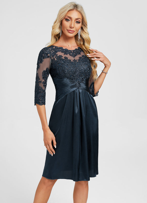 Robe Cocktail Satinée Marine - gallery 3