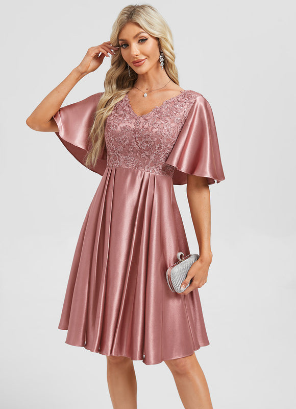 Robe Cocktail Satinée À Manches Fluides - gallery 4