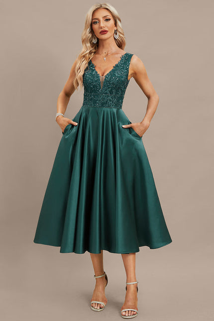 Robe Cocktail Émeraude Satinée - gallery 3