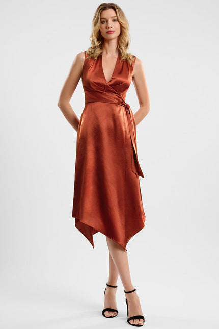 Robe Cocktail Satinée Cuivre - gallery 2