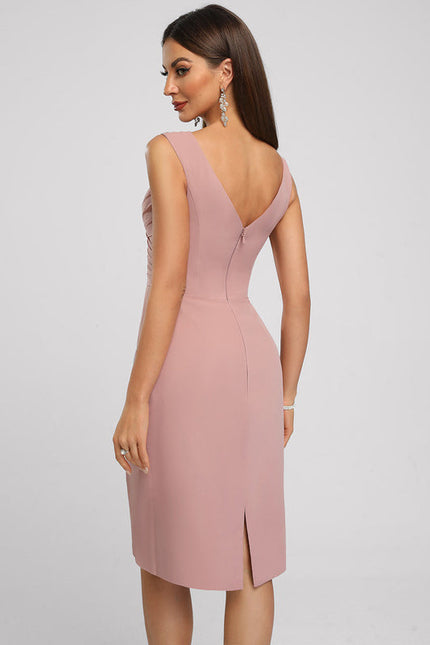 Robe Cocktail Drapée Rose - gallery 4