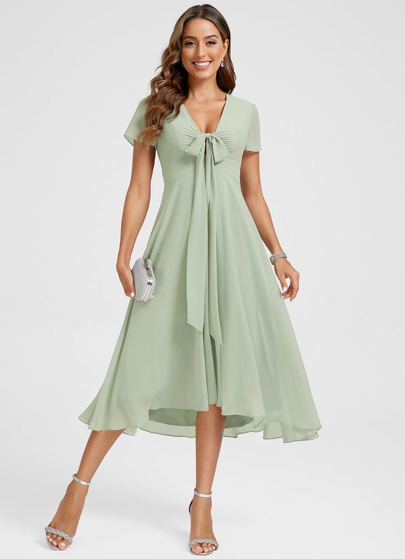 Robe Cocktail Fluide Vert Pâle - gallery 1