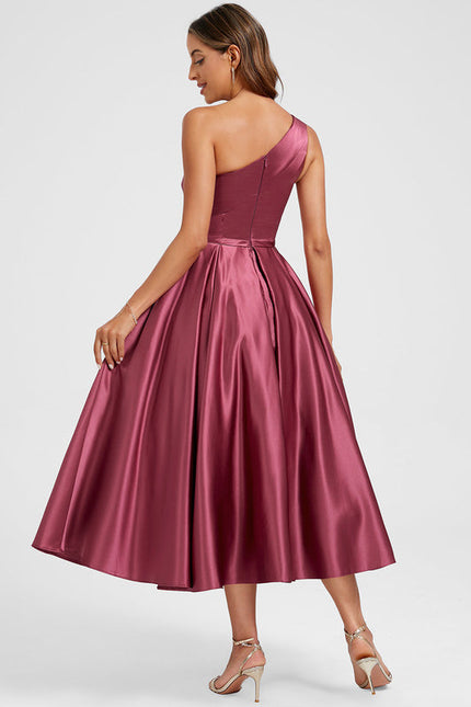 Robe Cocktail Satinée Prune - gallery 4