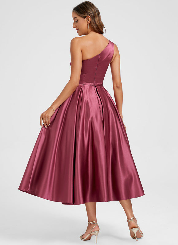 Robe Cocktail Satinée Prune - gallery 4