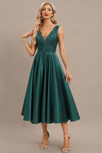 Robe Cocktail Émeraude Satinée - gallery 4