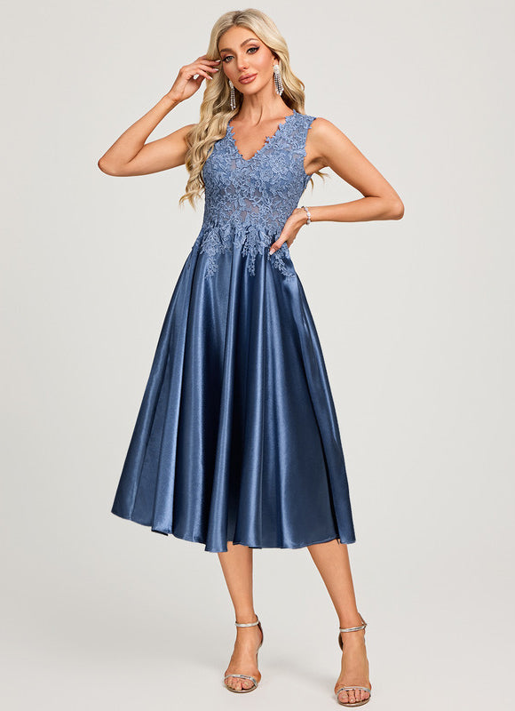 Robe Cocktail Satinée Azur