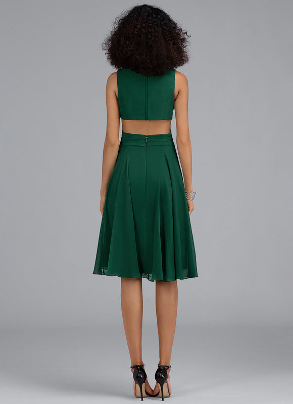 Robe Cocktail Mousseline Émeraude - gallery 6