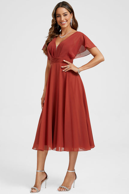 Robe Cocktail Mousseline Terracotta - gallery 3