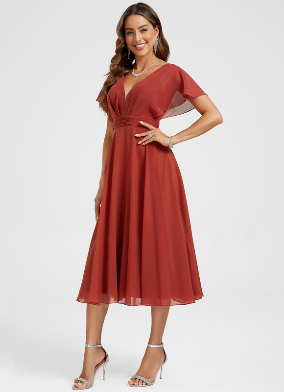 Robe Cocktail Mousseline Terracotta - gallery 3