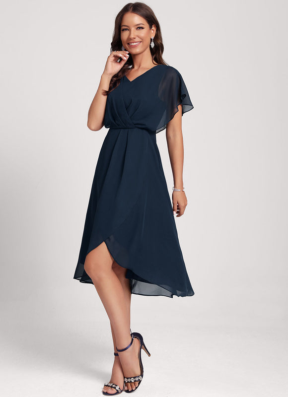 Robe Cocktail Fluide Marine Asymétrique - gallery 1