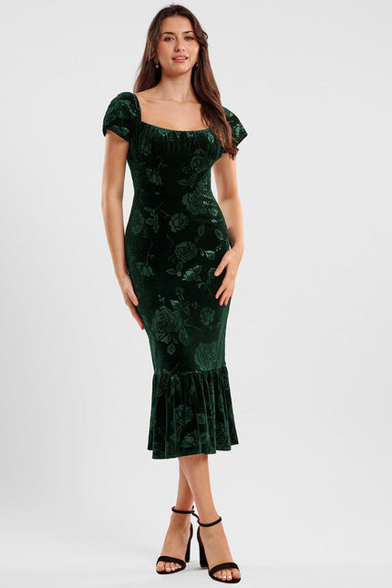 Robe Cocktail Velours Émeraude