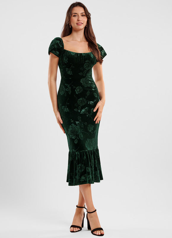 Robe Cocktail Velours Émeraude