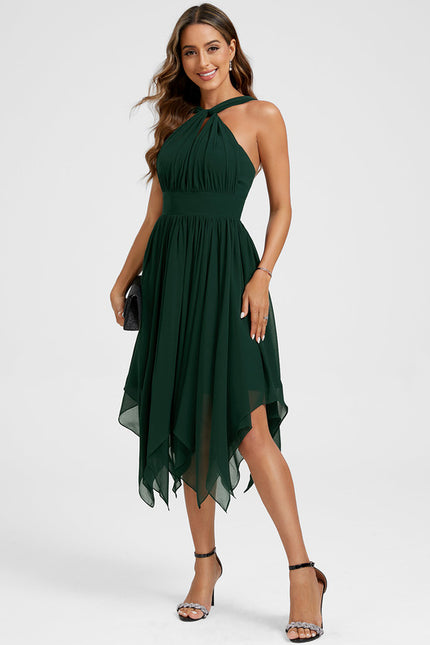 Robe Cocktail Mousseline Vert Émeraude - gallery 9