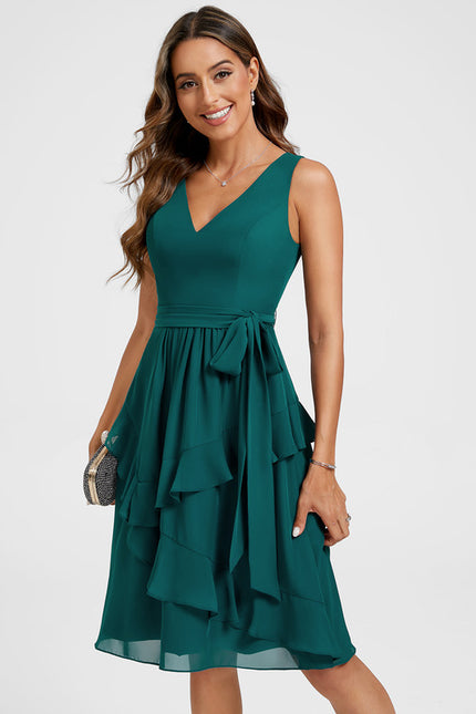 Robe Cocktail Mousseline Émeraude - gallery 1