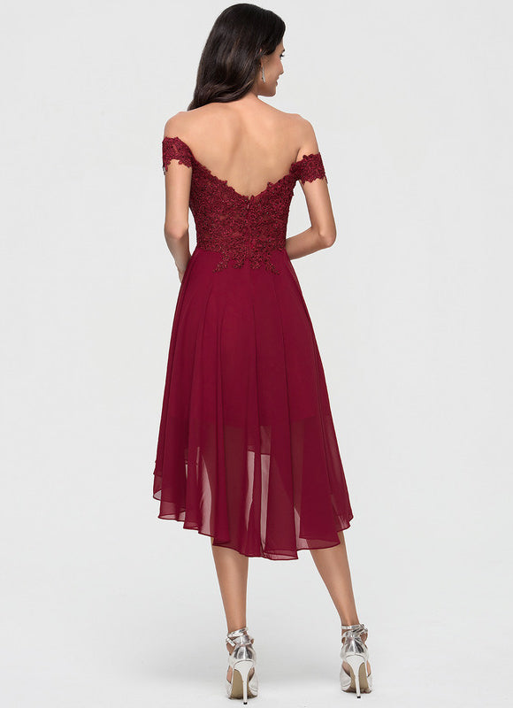 Robe Cocktail Rouge Élégance Asymétrique - gallery 1