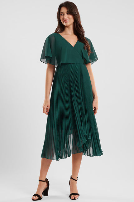 Robe Cocktail Plissée Émeraude