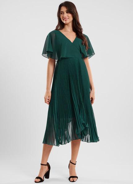 Robe Cocktail Plissée Émeraude